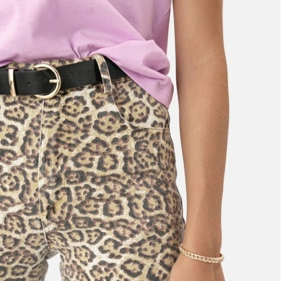 Adika Pia Straight Fit High Rise Jeans in Animal Print & Fringe Hem Sz L/30 NWT - Picture 4 of 11